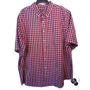 GEORGE Short Sleeve Button Down Plaid Shirt 2X Red, Black & White